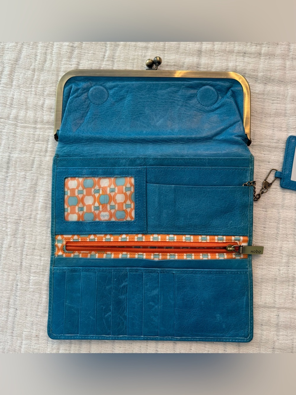 Hobo International Lauren Wallet Clutch Double Frame Light Blue Leather - Picture 4 of 8